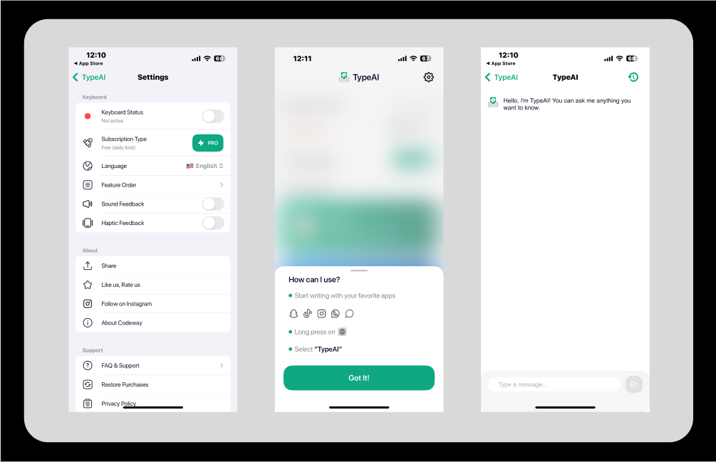 TypeAI app for iPhone
